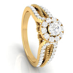 Load image into Gallery viewer, 50-Pointer Solitaire Halo Diamond Split Shank Yellow Gold Ring JL AU G 102Y-A   Jewelove.US

