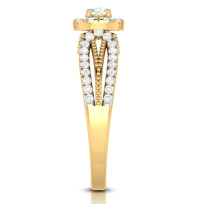 30-Pointer Solitaire Halo Diamond Split Shank Yellow Gold Ring JL AU G 102Y   Jewelove.US