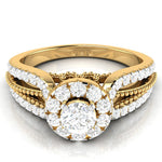 Load image into Gallery viewer, 70-Pointer Solitaire Halo Diamond Split Shank Yellow Gold Ring JL AU G 102Y-B   Jewelove.US
