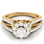 Load image into Gallery viewer, 50-Pointer Solitaire Halo Diamond Split Shank Yellow Gold Ring JL AU G 102Y-A   Jewelove.US
