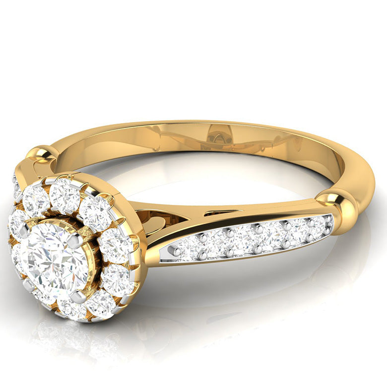 30-Pointer Solitaire Halo Diamond Shank Yellow Gold Ring JL AU G 103Y   Jewelove.US
