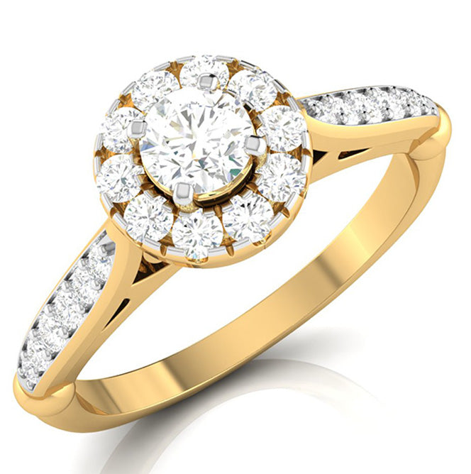 70-Pointer Solitaire Halo Diamond Shank Yellow Gold Ring JL AU G 103Y-B   Jewelove.US