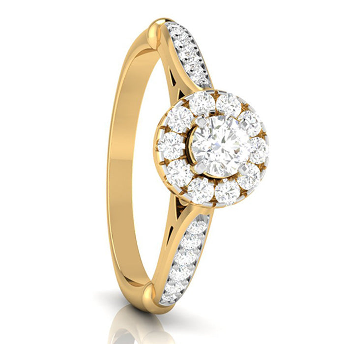30-Pointer Solitaire Halo Diamond Shank Yellow Gold Ring JL AU G 103Y   Jewelove.US
