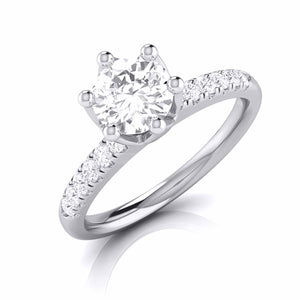 50-Pointer Lab Grown Solitaire Flowery Platinum Engagement Ring with Diamond Shank JL PT LG G 105-A