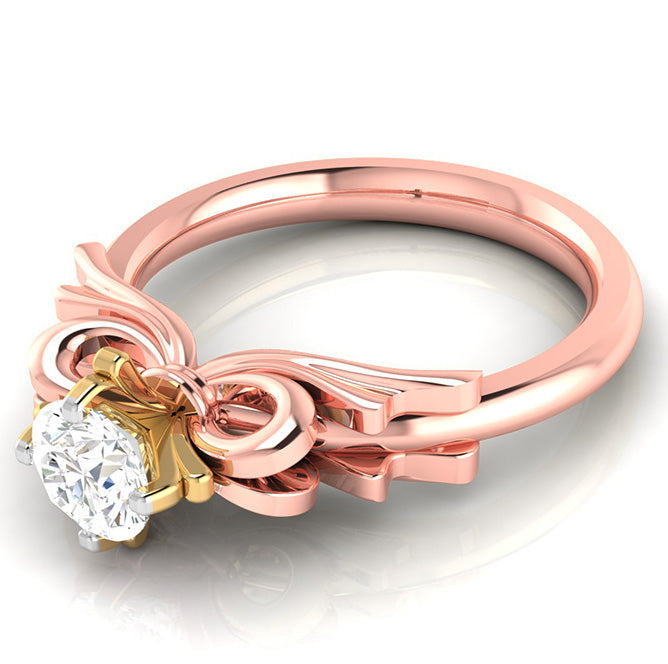 50-Pointer Solitaire Bow Designer 18K Rose Gold Ring with Yellow Gold Prong JL AU G 108R-A   Jewelove.US