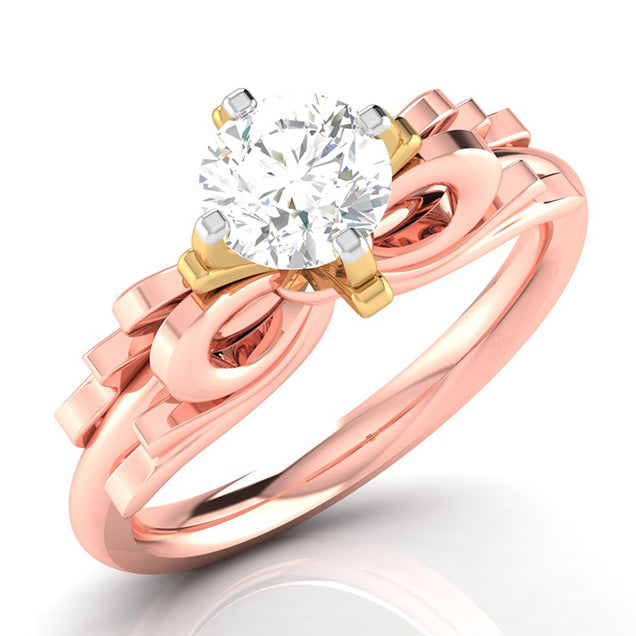 50-Pointer Solitaire Bow Designer 18K Rose Gold Ring with Yellow Gold Prong JL AU G 108R-A   Jewelove.US