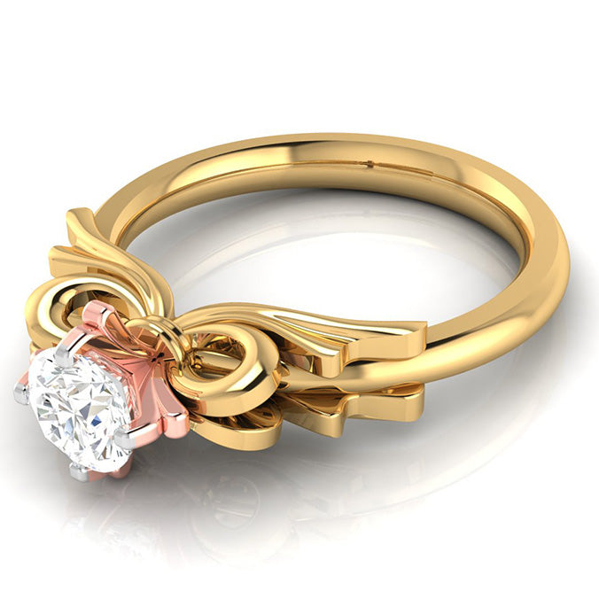 50-Pointer Solitaire Bow Designer 18K Yellow Gold Ring with Rose Gold Prong JL AU G 108Y-A   Jewelove.US