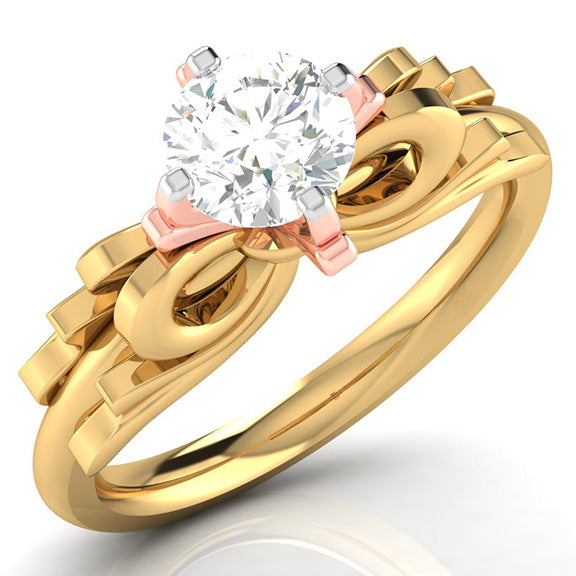 50-Pointer Solitaire Bow Designer 18K Yellow Gold Ring with Rose Gold Prong JL AU G 108Y-A   Jewelove.US