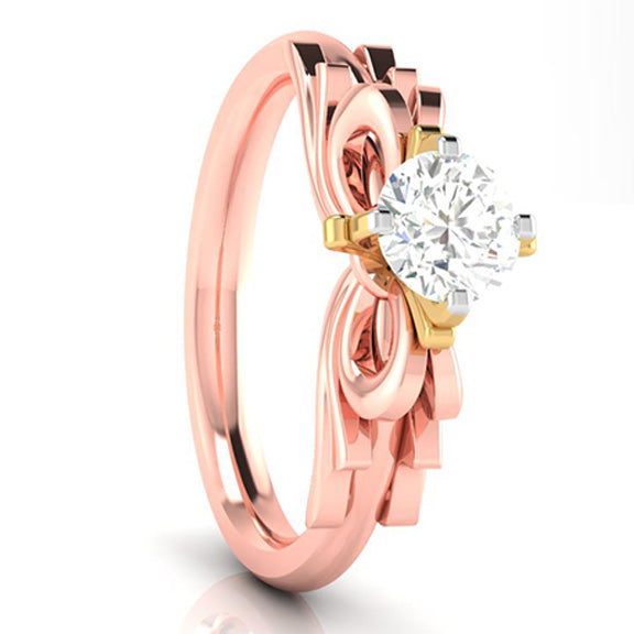 70-Pointer Solitaire Bow Designer 18K Rose Gold Ring with Yellow Gold Prong JL AU G 108R-B   Jewelove.US