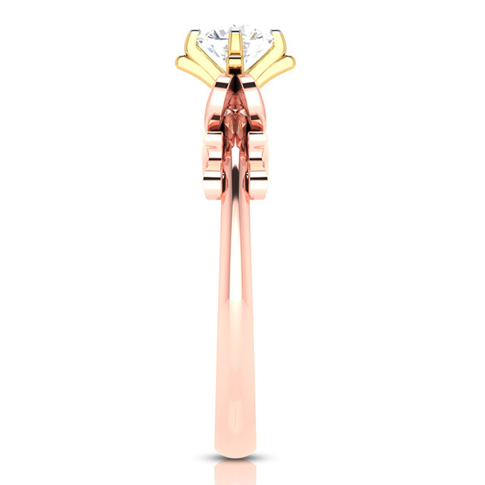 50-Pointer Solitaire Bow Designer 18K Rose Gold Ring with Yellow Gold Prong JL AU G 108R-A   Jewelove.US