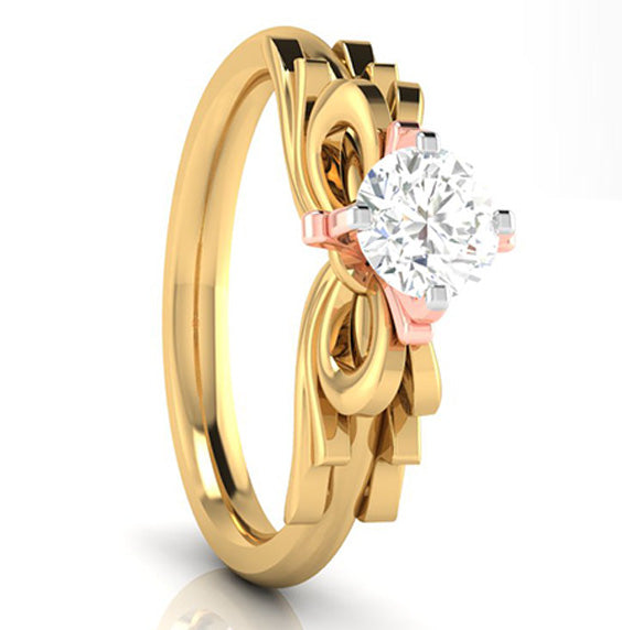 50-Pointer Solitaire Bow Designer 18K Yellow Gold Ring with Rose Gold Prong JL AU G 108Y-A   Jewelove.US