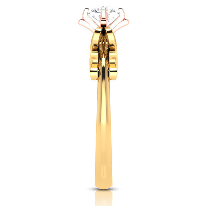 70-Pointer Solitaire Bow Designer 18K Yellow Gold Ring with Rose Gold Prong JL AU G 108Y-B   Jewelove.US