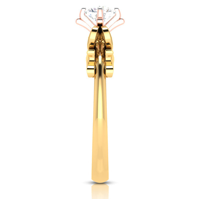 50-Pointer Solitaire Bow Designer 18K Yellow Gold Ring with Rose Gold Prong JL AU G 108Y-A   Jewelove.US