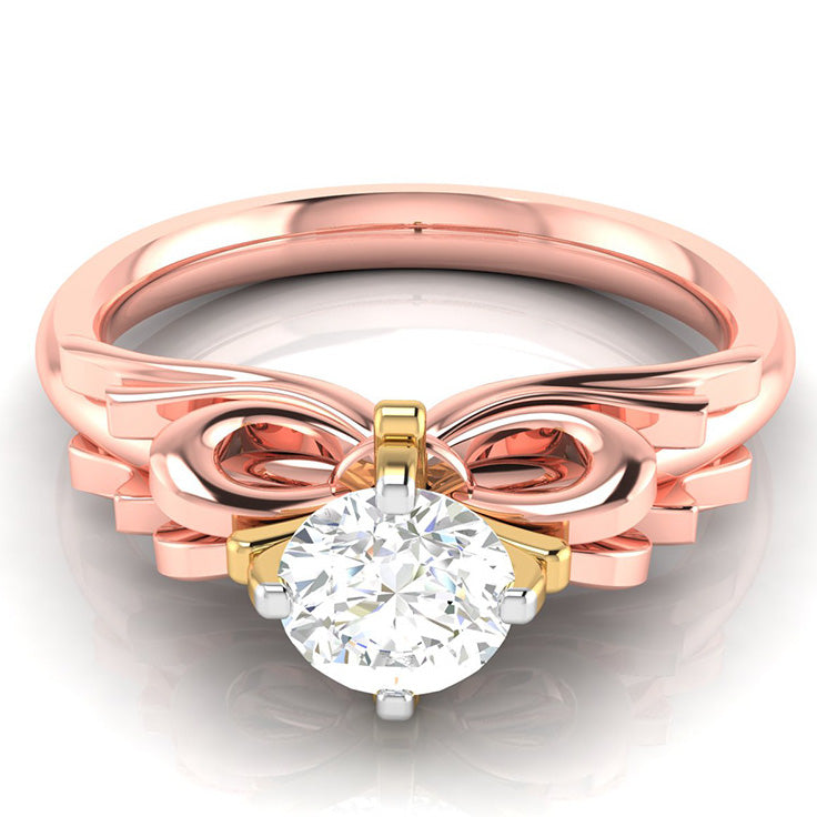 70-Pointer Solitaire Bow Designer 18K Rose Gold Ring with Yellow Gold Prong JL AU G 108R-B   Jewelove.US