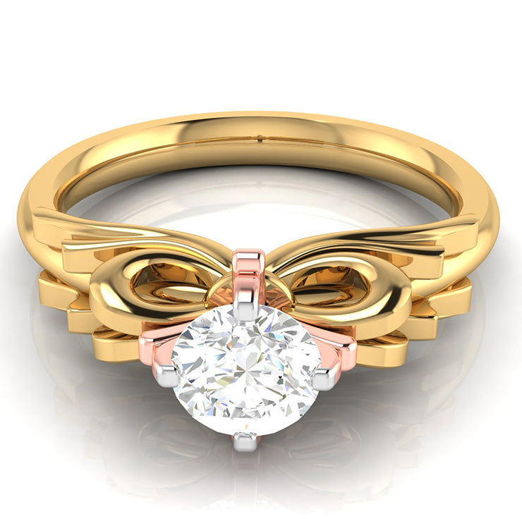 1-Carat Solitaire Bow Designer 18K Yellow Gold Ring with Rose Gold Prong JL AU G 108Y-C   Jewelove.US