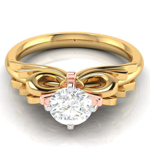 50-Pointer Solitaire Bow Designer 18K Yellow Gold Ring with Rose Gold Prong JL AU G 108Y-A   Jewelove.US