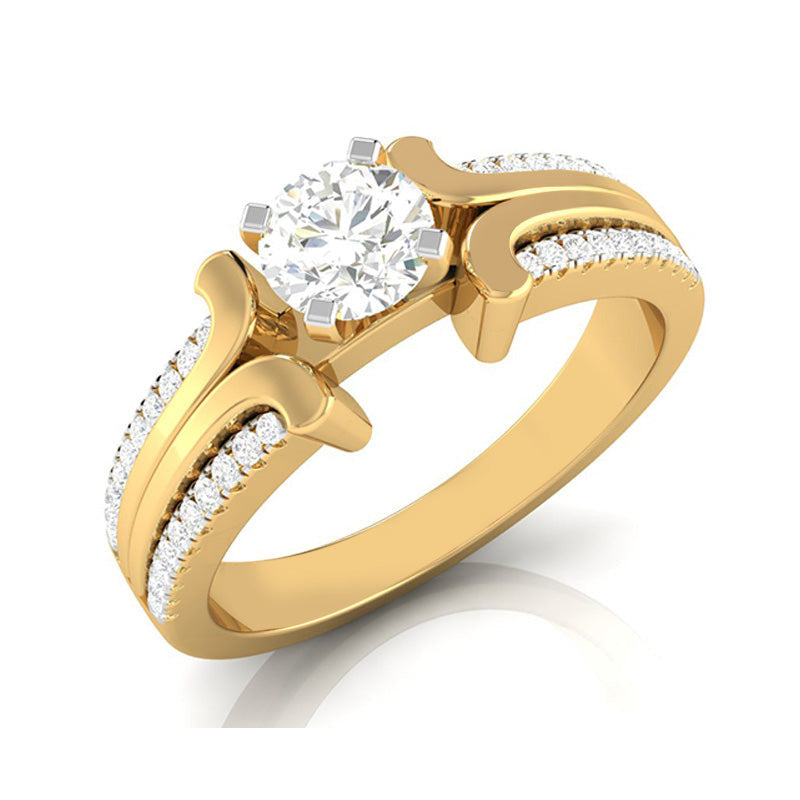 1-Carat Solitaire with 2-Row Diamond Shank 18K Yellow Gold Ring JL AU G 116Y-C   Jewelove.US