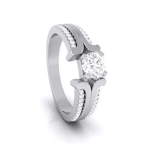 1-Carat Solitaire Engagement Ring for Women with 2-Row Diamonds Shank JL PT G 116-C   Jewelove.US