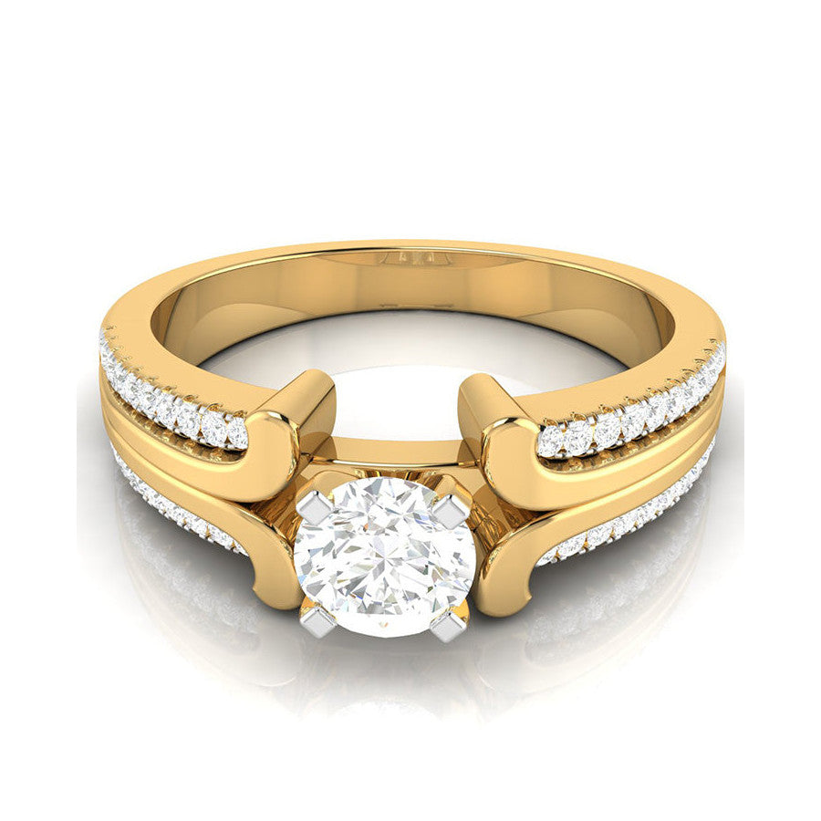 30-Pointer Solitaire with 2-Row Diamond Shank 18K Yellow Gold Ring JL AU G 116Y   Jewelove.US