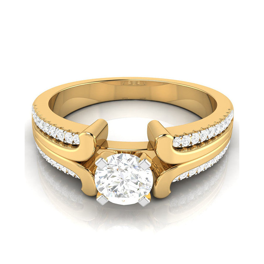 70-Pointer Lab Grown Solitaire with 2-Row Diamond Shank 18K Yellow Gold Ring JL AU LG G-116Y-B   Jewelove.US