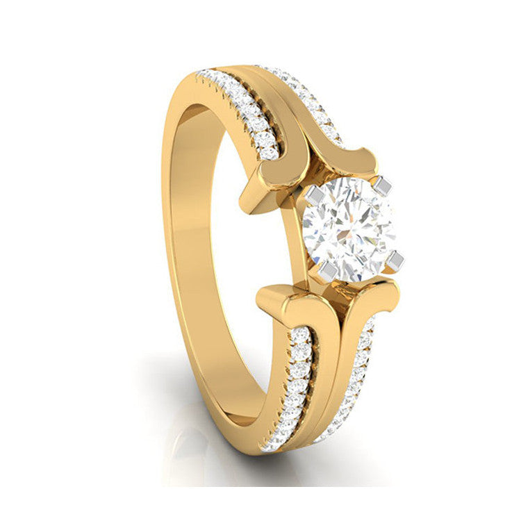 70-Pointer Lab Grown Solitaire with 2-Row Diamond Shank 18K Yellow Gold Ring JL AU LG G-116Y-B   Jewelove.US