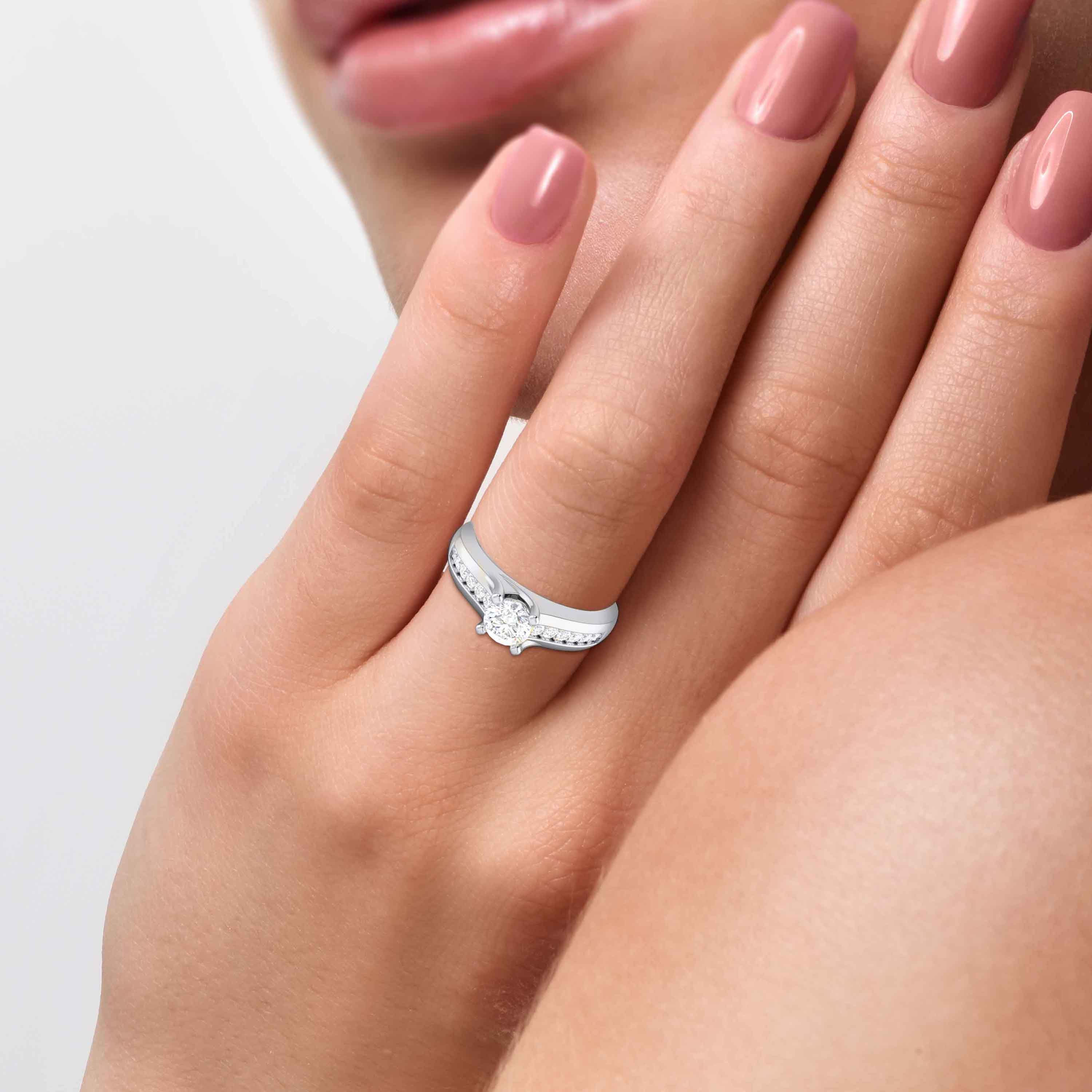 50-Pointer Platinum Solitaire Accent Diamonds Engagement Ring for Women JL PT G 119-A   Jewelove.US