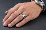 Load image into Gallery viewer, Platinum Lab Grown Princess Cut Diamonds with Natural Emerald Ring for Men JL PT LG 1483

