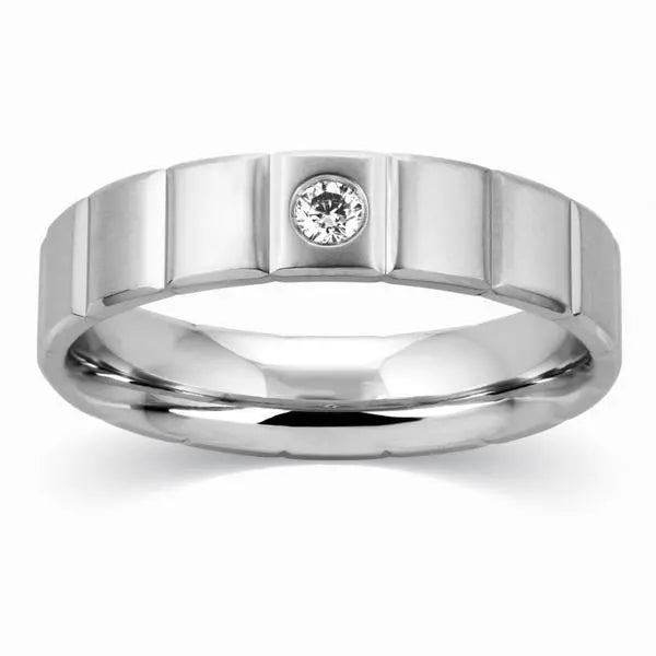 Grooved Platinum Ring for Men with 0.08 cts. Single Diamond JL PT 521   Jewelove.US