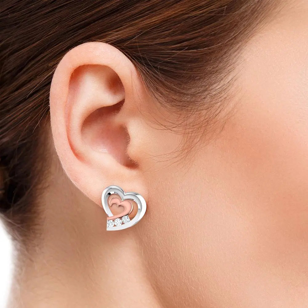 Heart Platinum Earrings with Rose Gold & Diamonds JL PT E 8169   Jewelove.US