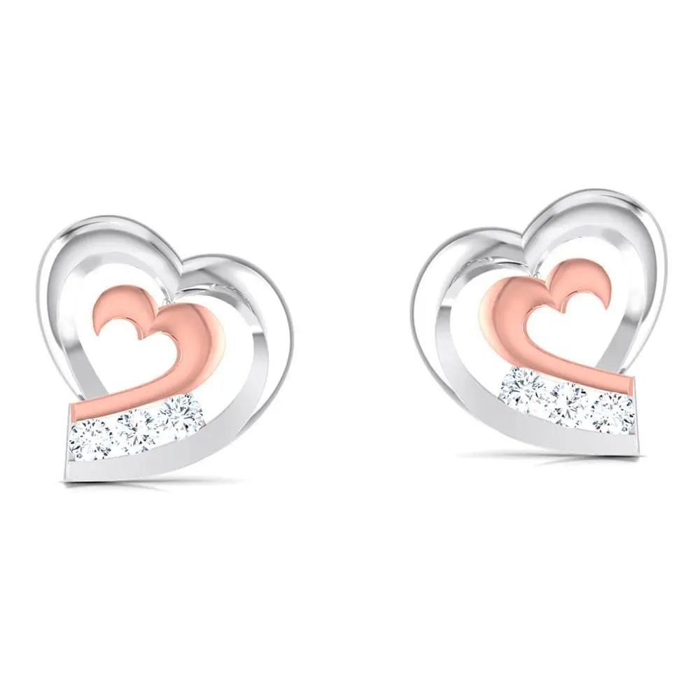Heart Platinum Earrings with Rose Gold & Diamonds JL PT E 8169  Rose-Gold Jewelove.US