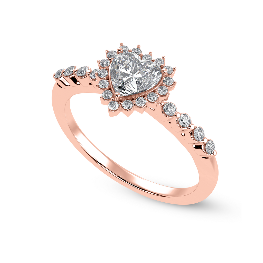 50-Pointer Heart Cut Solitaire Halo Diamond Shank 18K Rose Gold Ring JL AU 1251R-A   Jewelove.US