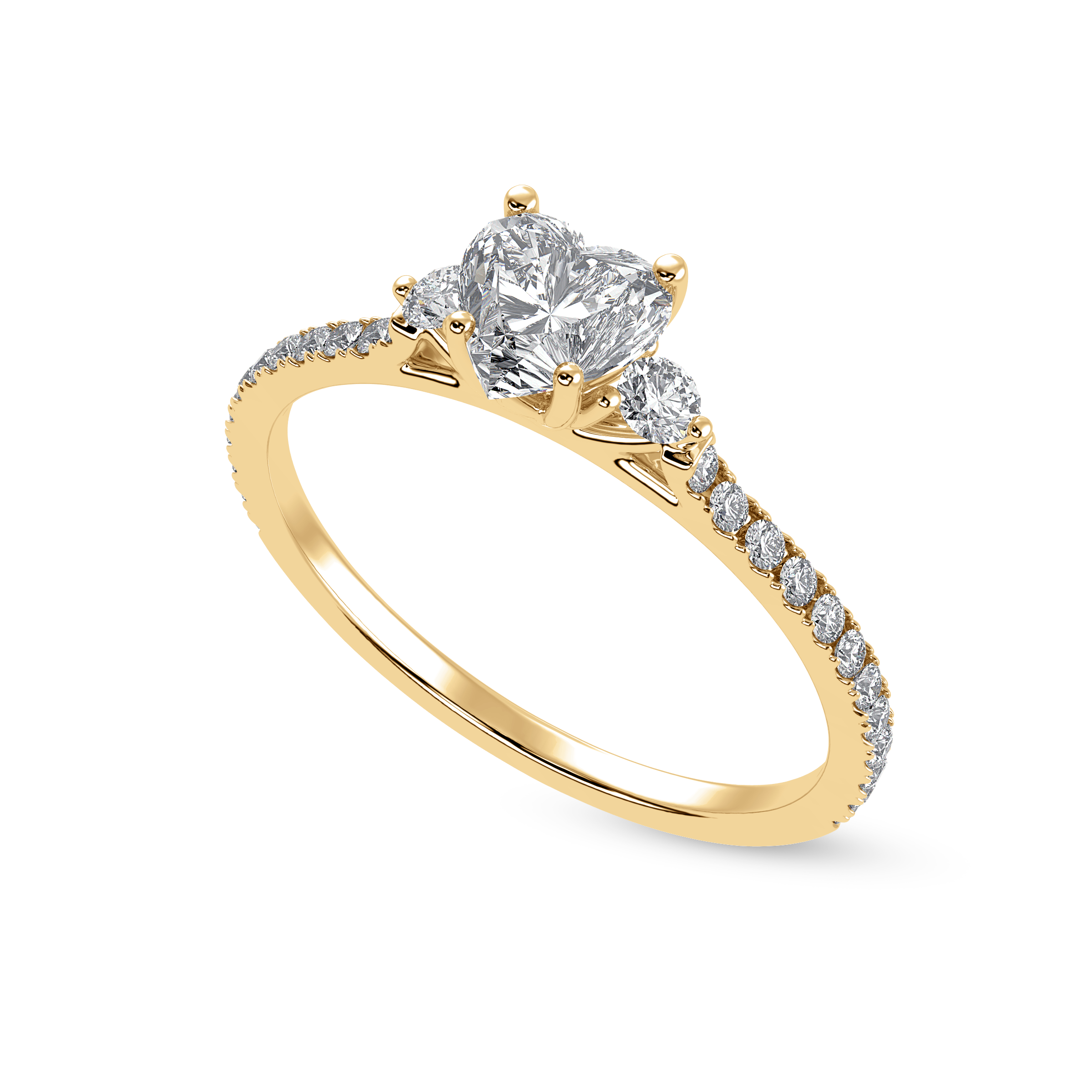50-Pointer Heart Cut Solitaire Diamond Accents Shank 18K Yellow Gold Ring JL AU 1243Y-A   Jewelove.US