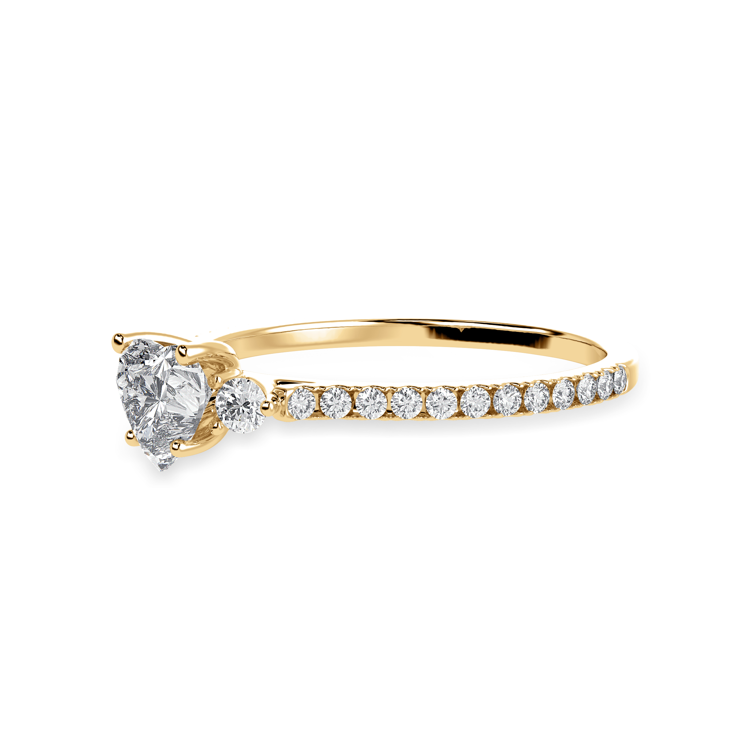 50-Pointer Heart Cut Solitaire Diamond Accents Shank 18K Yellow Gold Ring JL AU 1243Y-A   Jewelove.US