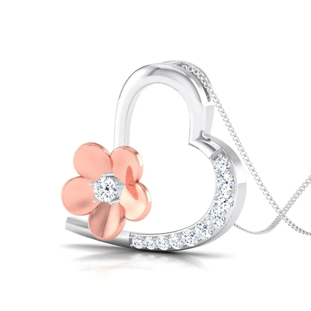 Hearty with a Flower Platinum Pendant with Diamonds JL PT P 8110  Rose-Gold Jewelove.US