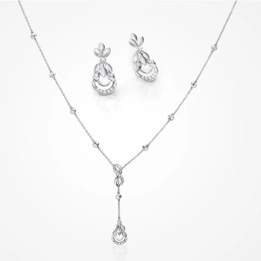 Jewelove.US Infinity Platinum Evara Diamond Necklace Earrings with Diamond Studded Chain for Women JL Ptn 174 Both