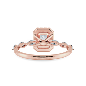 50-Pointer Emerald Cut Solitaire Halo Diamonds & Marquise Cut Diamonds Accents 18K Rose Gold Solitaire Ring JL AU 1272R-A   Jewelove.US
