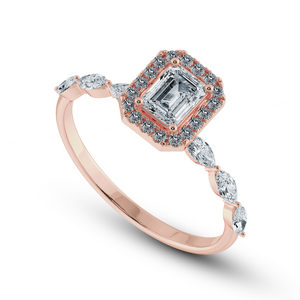 70-Pointer Emerald Cut Solitaire Halo Diamonds & Marquise Diamonds Accents 18K Rose Gold Solitaire Ring JL AU 1272R-B   Jewelove.US