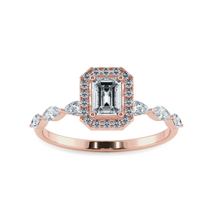 50-Pointer Emerald Cut Solitaire Halo Diamonds & Marquise Cut Diamonds Accents 18K Rose Gold Solitaire Ring JL AU 1272R-A
