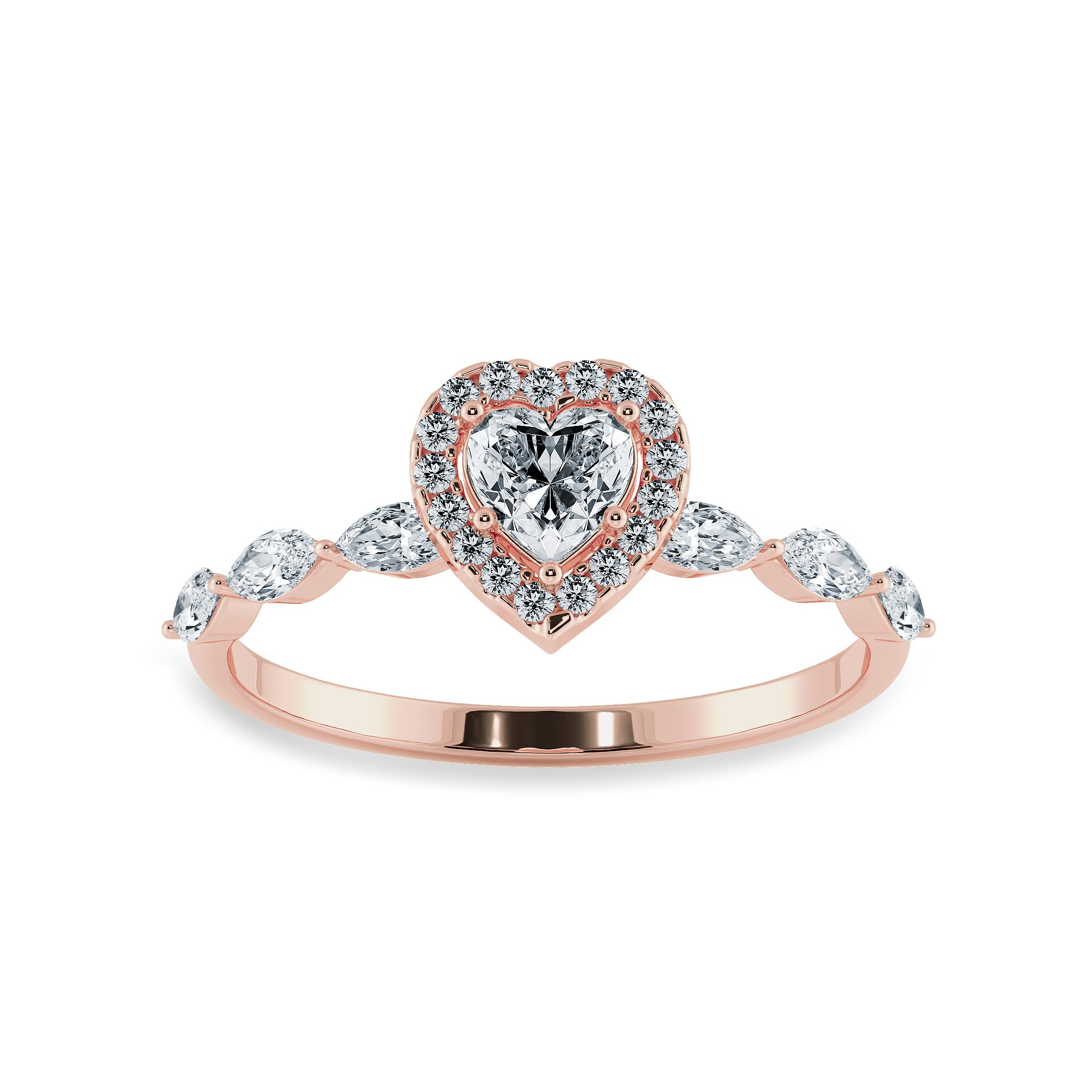 70-Pointer Heart Cut Solitaire Halo Diamonds with Marquise Diamonds Accents 18K Rose Gold Ring JL AU 1273R-B   Jewelove.US