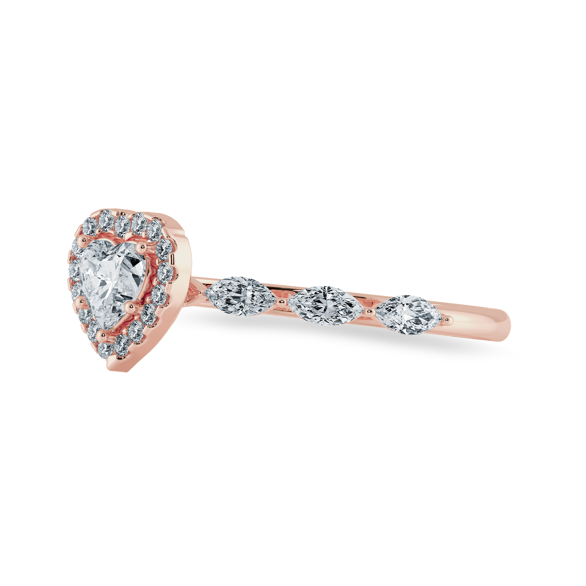 70-Pointer Heart Cut Solitaire Halo Diamonds with Marquise Diamonds Accents 18K Rose Gold Ring JL AU 1273R-B   Jewelove.US