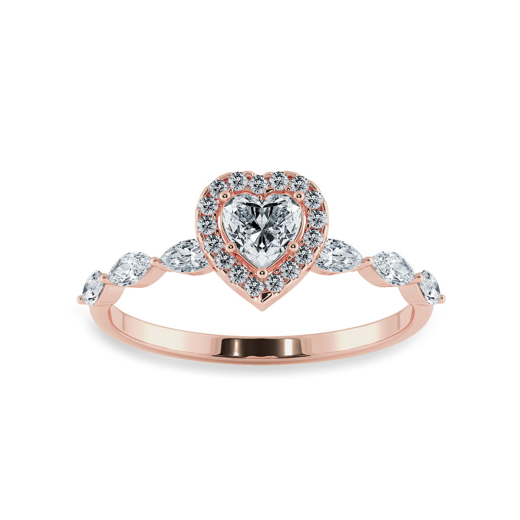 50-Pointer Heart Cut Solitaire Halo Diamonds with Marquise Diamonds Accents 18K Rose Gold Ring JL AU 1273R-A   Jewelove.US