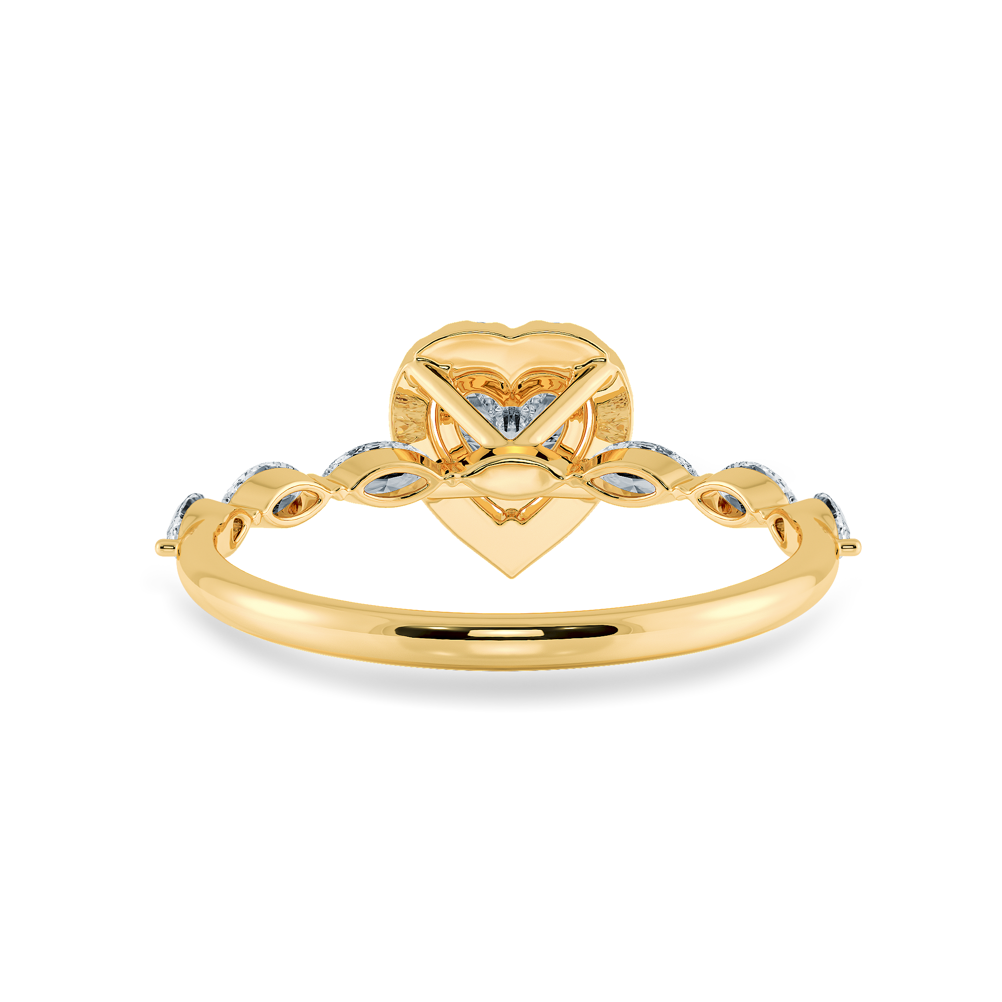 30-Pointer Heart Cut Solitaire Halo Diamonds with Marquise Diamonds Accents 18K Yellow Gold Ring JL AU 1273Y