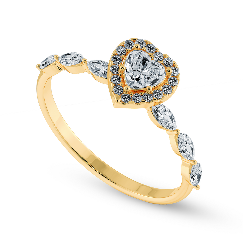 50-Pointer Heart Cut Solitaire Halo Diamonds with Marquise Diamonds Accents 18K Yellow Gold Ring JL AU 1273Y-A   Jewelove.US