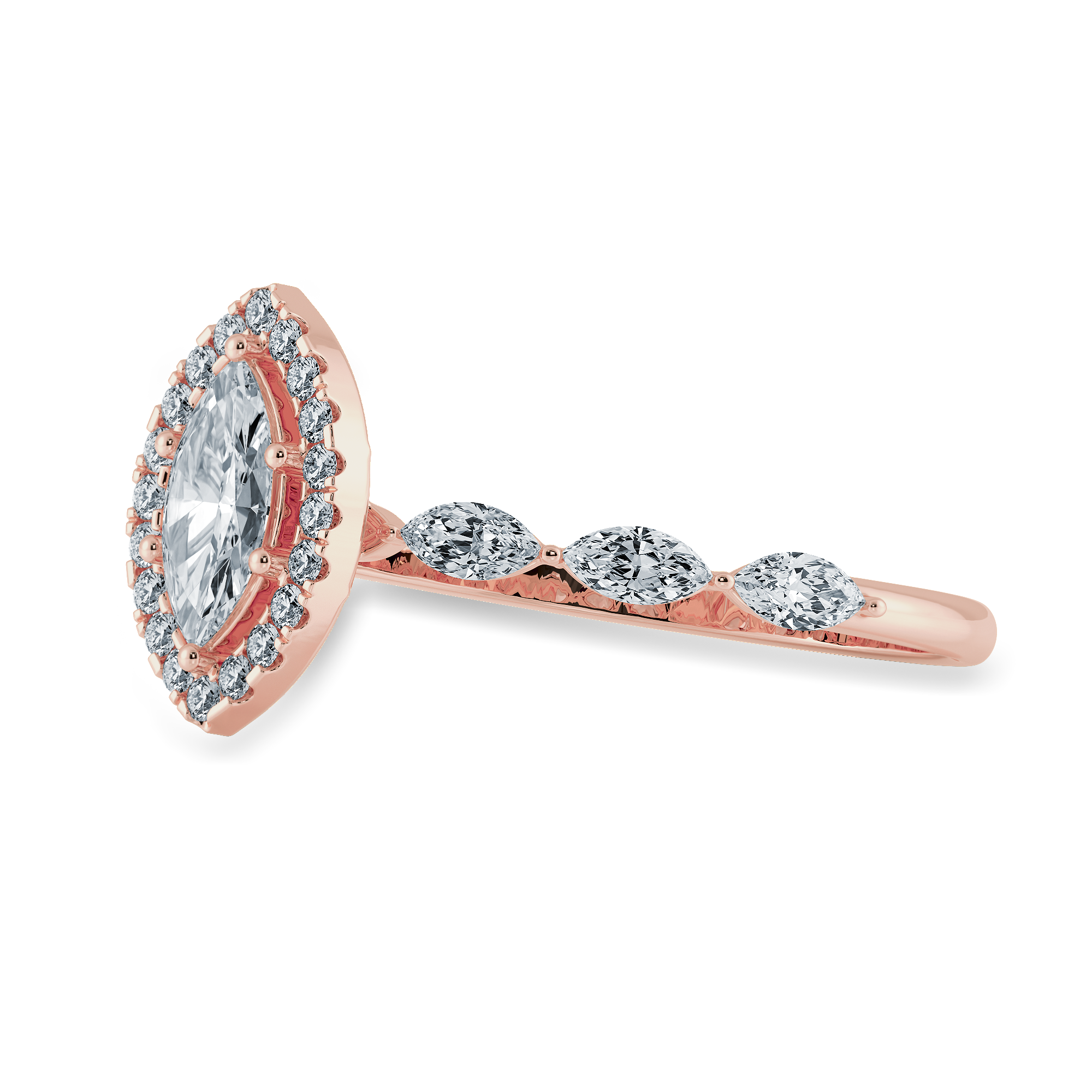 70-Pointer Marquise Cut Solitaire Halo Diamonds Accents 18K Rose Gold Ring JL AU 1274R-B   Jewelove.US