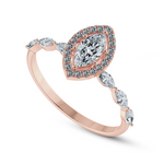 Load image into Gallery viewer, 70-Pointer Marquise Cut Solitaire Halo Diamonds Accents 18K Rose Gold Ring JL AU 1274R-B   Jewelove.US
