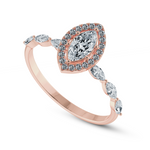 Load image into Gallery viewer, 50-Pointer Marquise Cut Solitaire Halo Diamonds Accents 18K Rose Gold Ring JL AU 1274R-A
