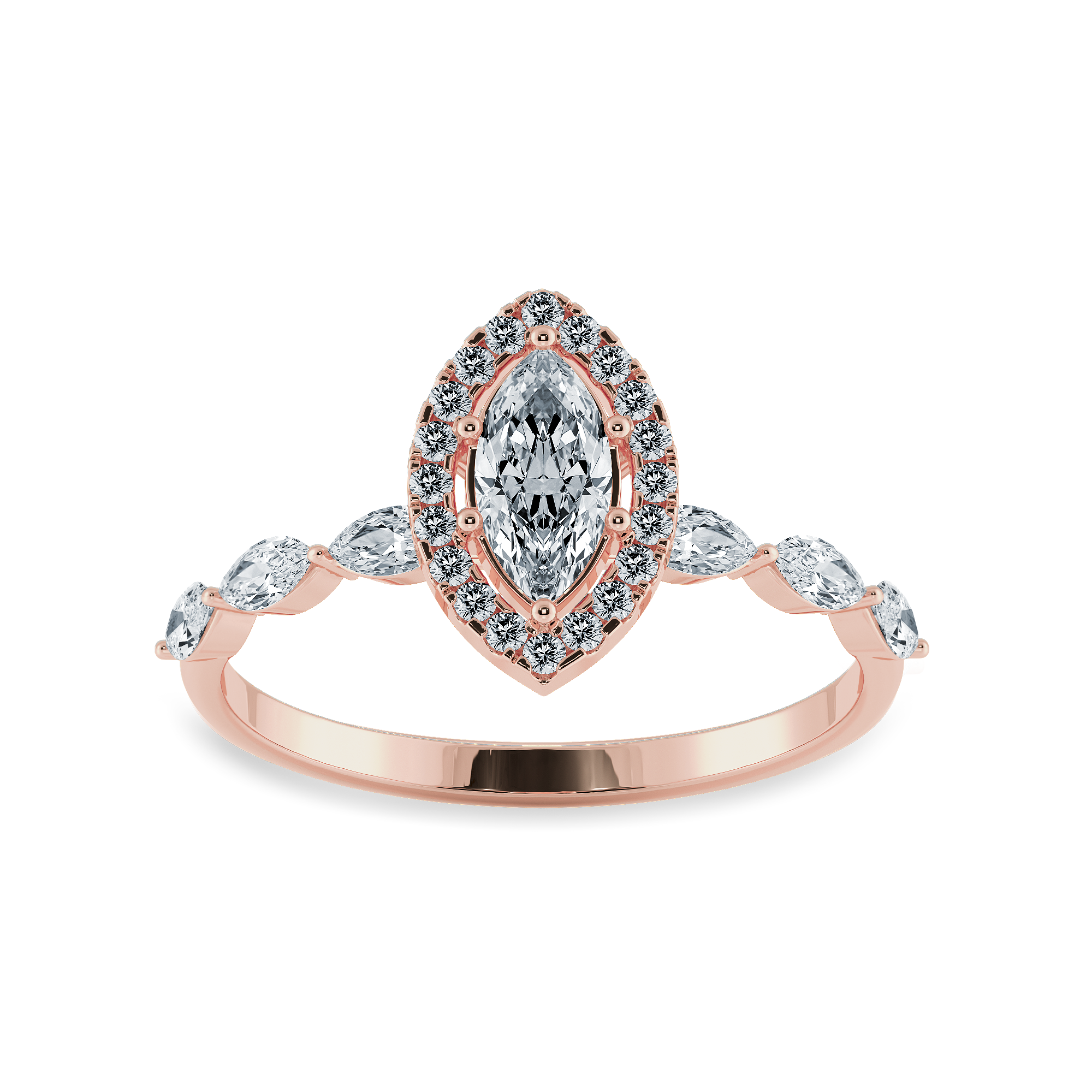 70-Pointer Marquise Cut Solitaire Halo Diamonds Accents 18K Rose Gold Ring JL AU 1274R-B   Jewelove.US