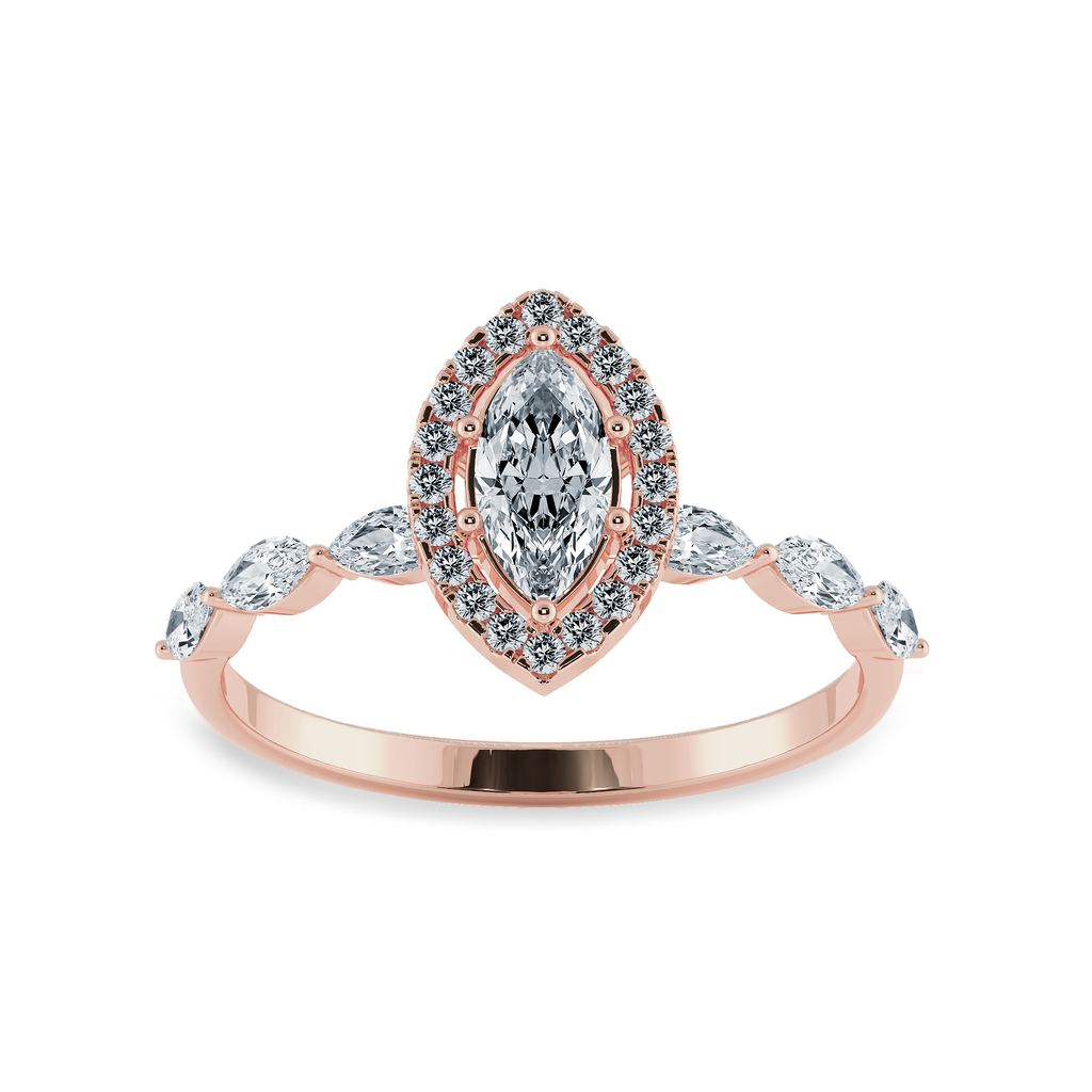 50-Pointer Marquise Cut Solitaire Halo Diamonds Accents 18K Rose Gold Ring JL AU 1274R-A   Jewelove.US