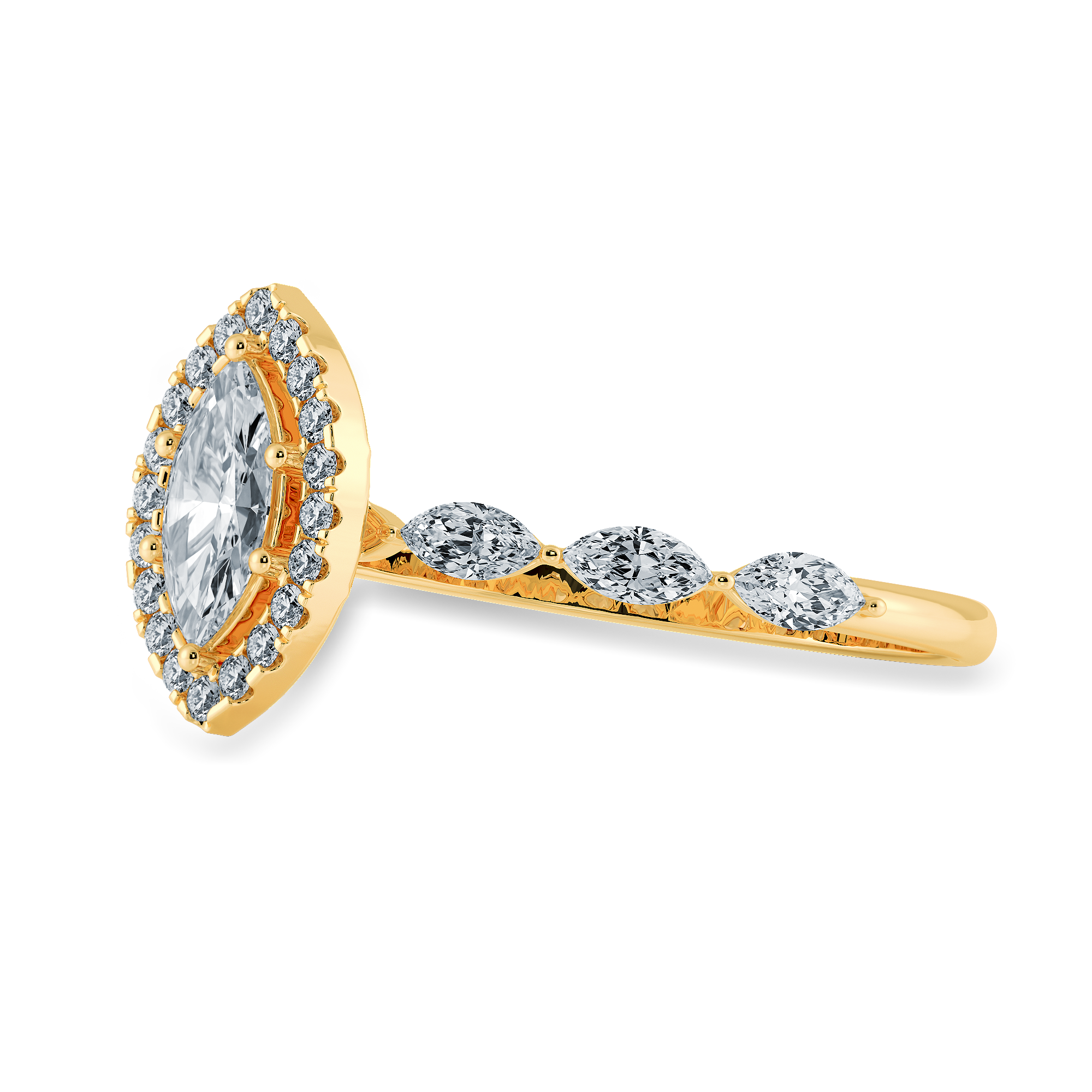 70-Pointer Marquise Cut Solitaire Halo Diamonds Accents 18K Yellow Gold Ring JL AU 1274Y-B   Jewelove.US