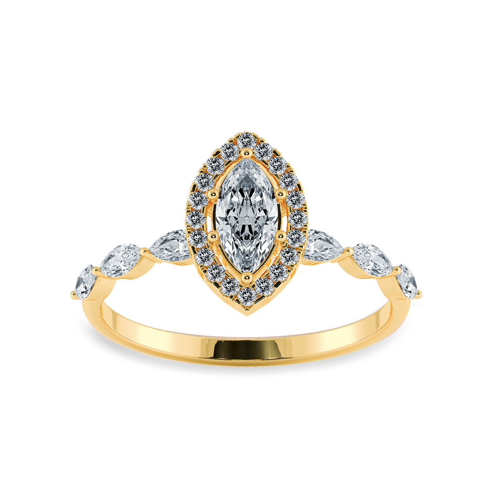 70-Pointer Marquise Cut Solitaire Halo Diamonds Accents 18K Yellow Gold Ring JL AU 1274Y-B   Jewelove.US